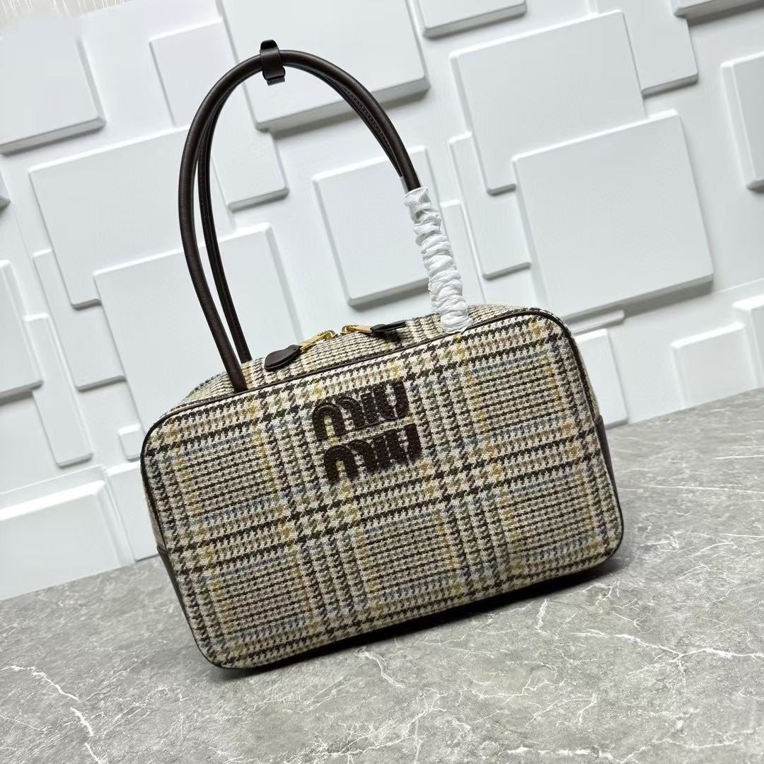 Miu Miu Beau tartan top-handle bag with leather details Bag