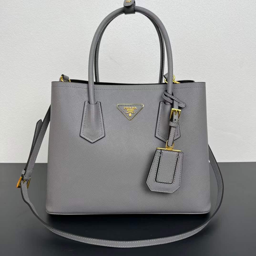 Prada Black Saffiano Cuir Leather Small Double Handle Tote Bag
