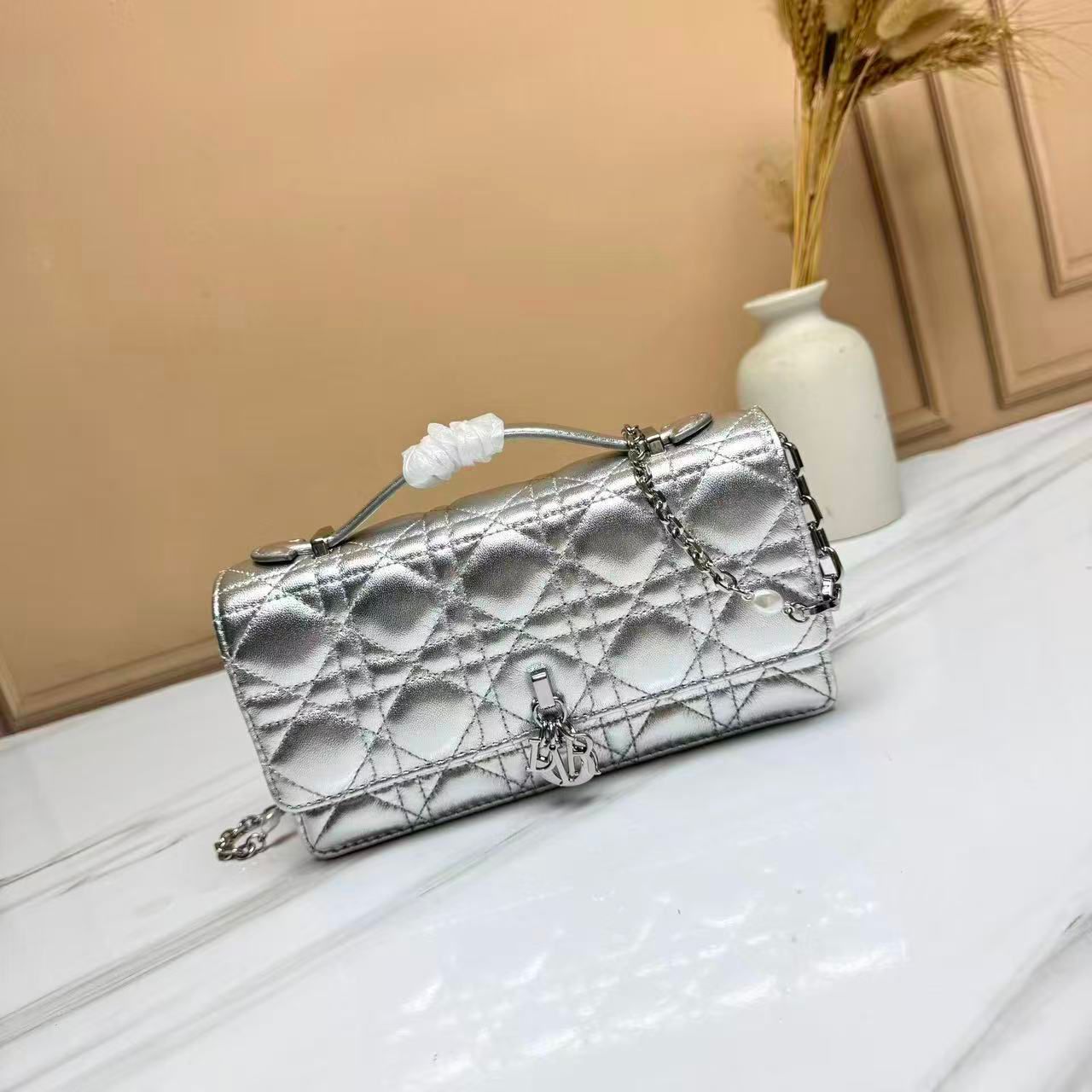 Lady Dior Pouch Latte Cannage Lambskin Bag