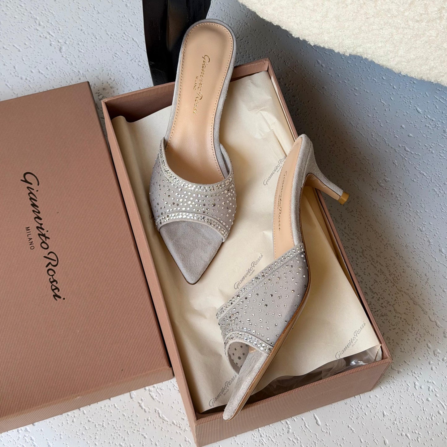 Gianvito Rossi Rania 85 Mesh and Suede Heeled Mules