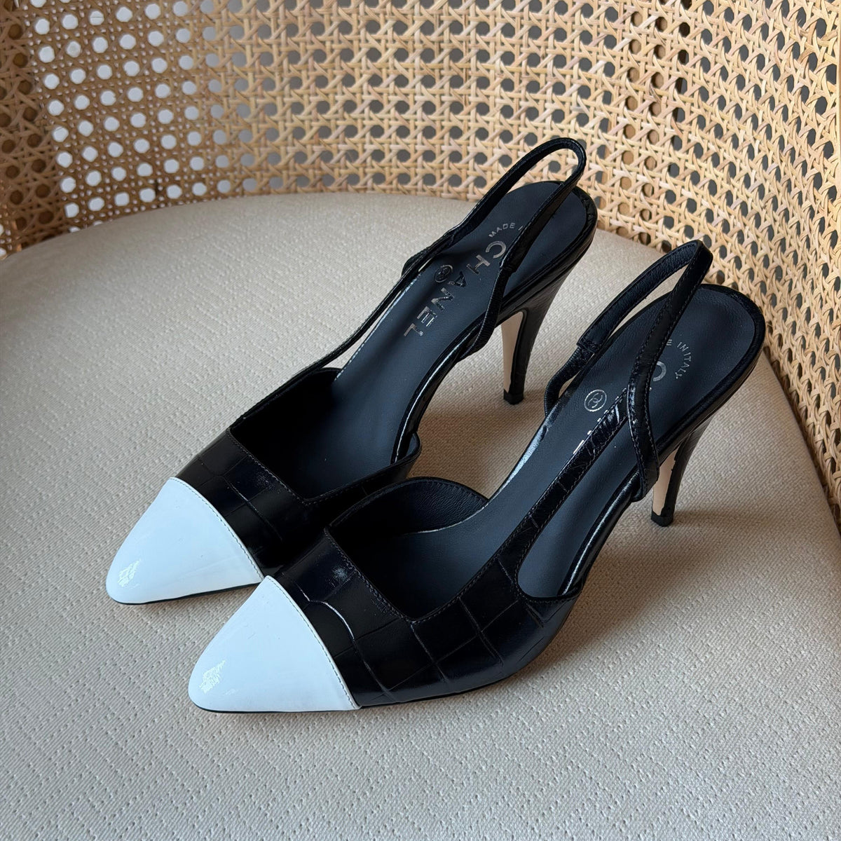 Chanel Crocodile Embossed & Patent Calfskin Slingbacks