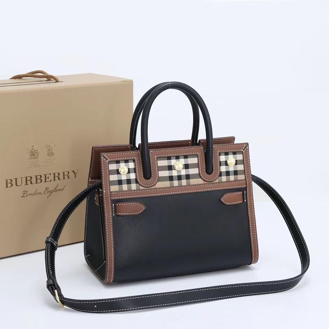 Burberry Title Two Handle Tote Leather With Vintage Check
