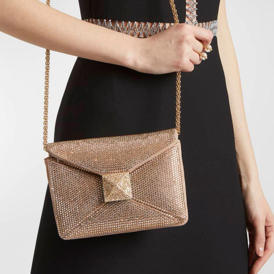 Valentino One Stud Crystal Embellished Leather Bag
