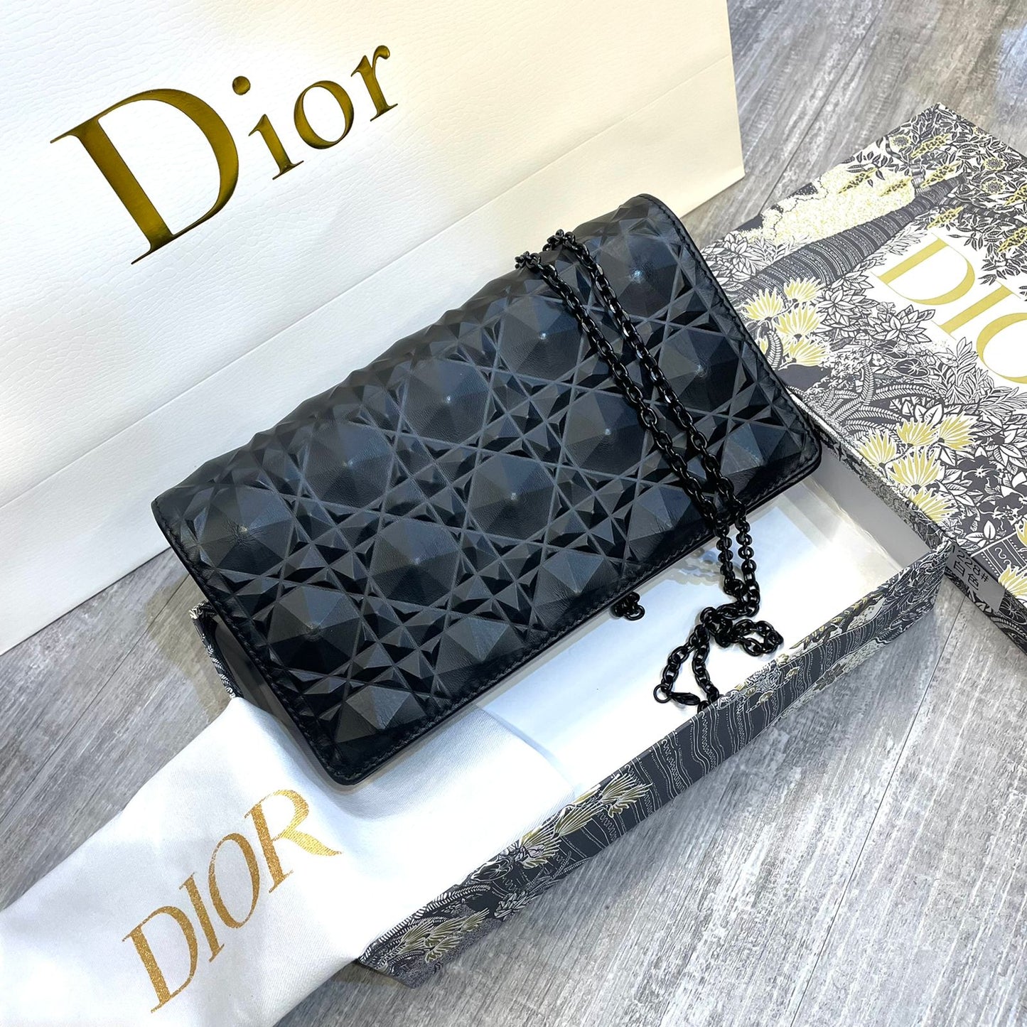 Lady Dior pouch Cannage Calfskin Diamond Motif Bag