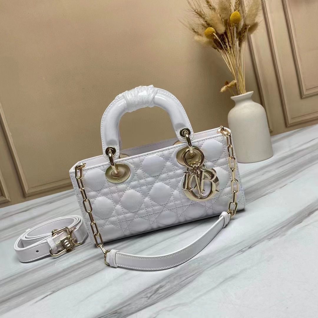 Dior Lady D-JOY Latte Cannage Shiny Small Bag