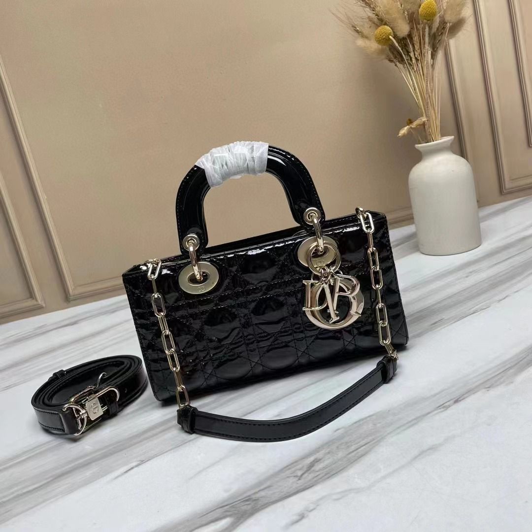 Dior Lady D-JOY Latte Cannage Shiny Small Bag