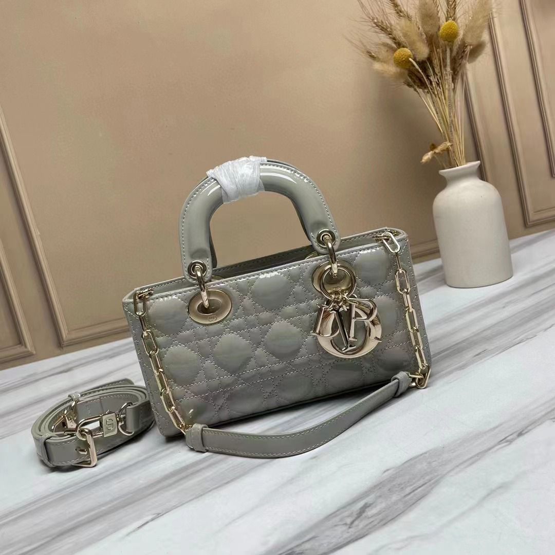 Dior Lady D-JOY Latte Cannage Shiny Small Bag