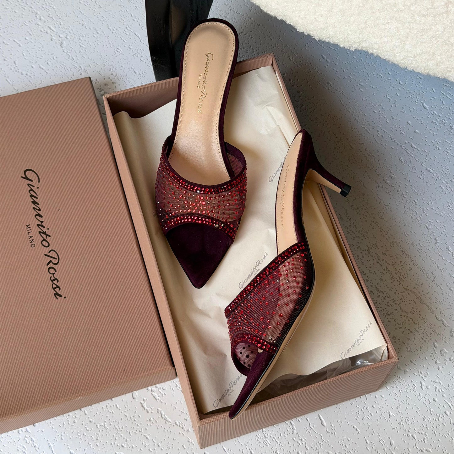 Gianvito Rossi Rania 85 Mesh and Suede Heeled Mules