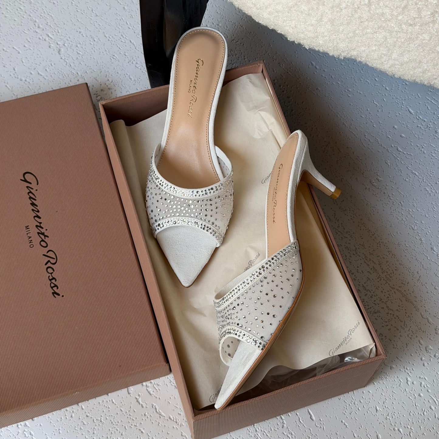 Gianvito Rossi Rania 85 Mesh and Suede Heeled Mules