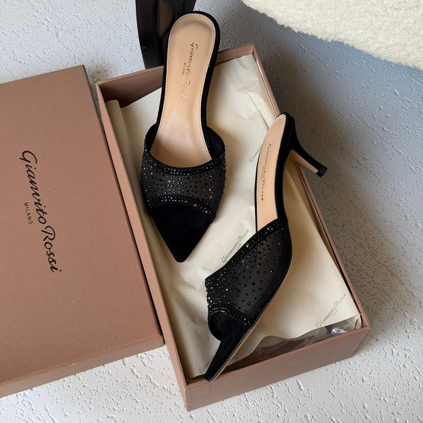 Gianvito Rossi Rania 85 Mesh and Suede Heeled Mules
