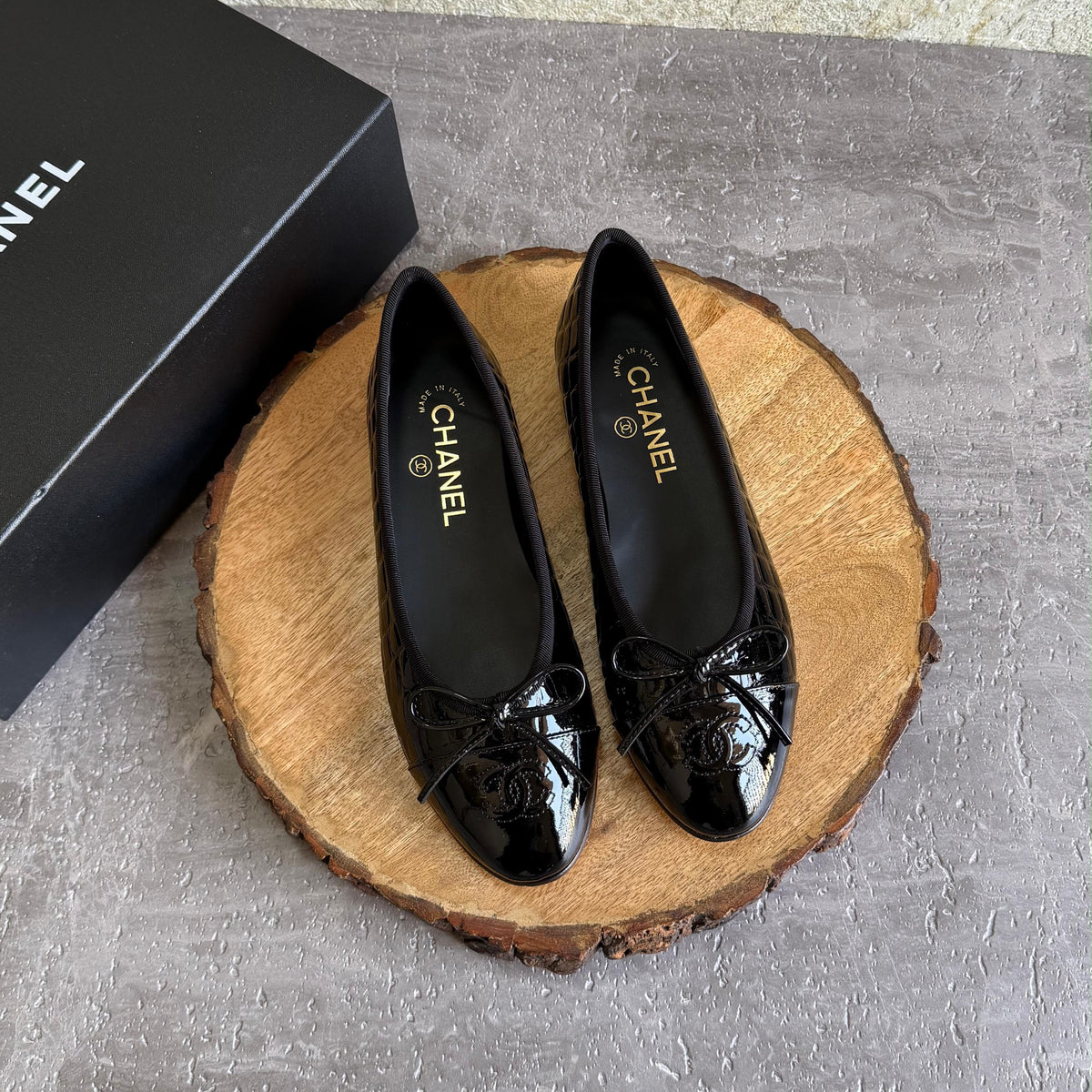 Chanel Crocodile-Embossed Patent Calfskin Ballet Flats