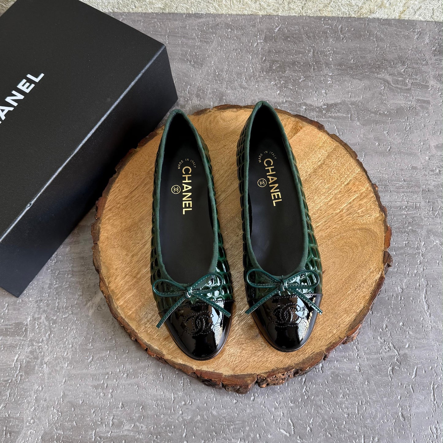 Chanel Crocodile-Embossed Patent Calfskin Ballet Flats