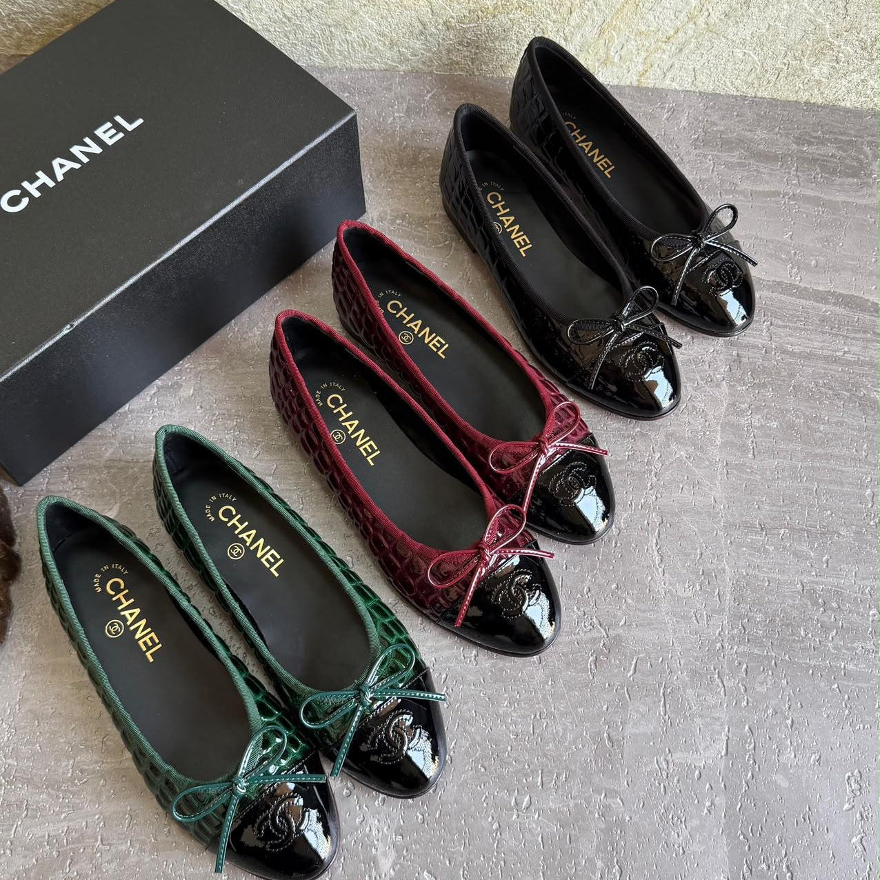 Chanel Crocodile-Embossed Patent Calfskin Ballet Flats