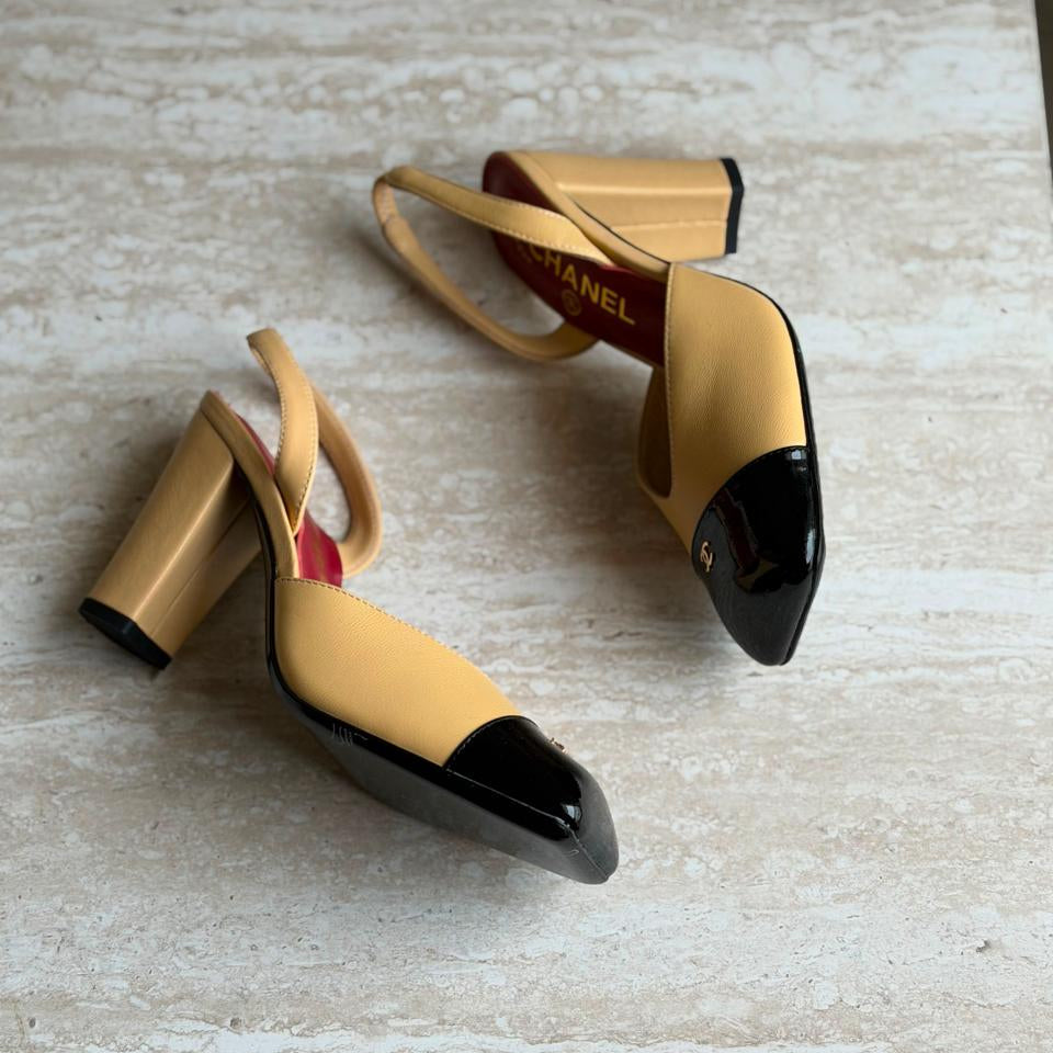 CHANEL Slingbacks in Lambskin & Patent Calfskin