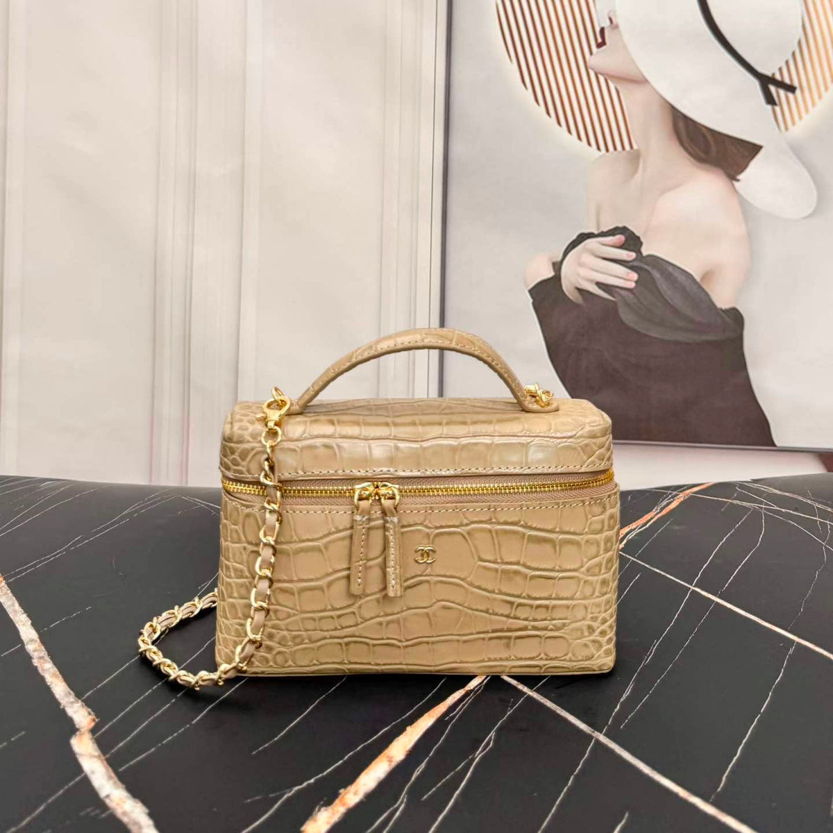 Chanel Crocodile-Embossed Calfskin Vanity Case with Chain