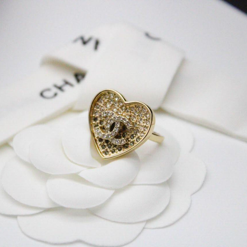 Chanel Crystal CC Heart Ring