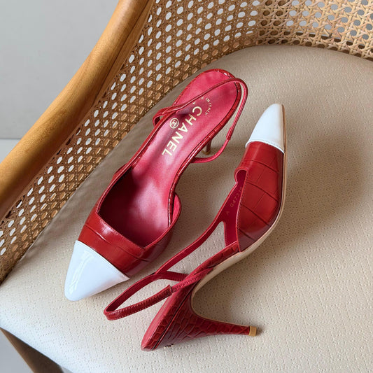 Chanel Crocodile Embossed & Patent Calfskin Slingbacks