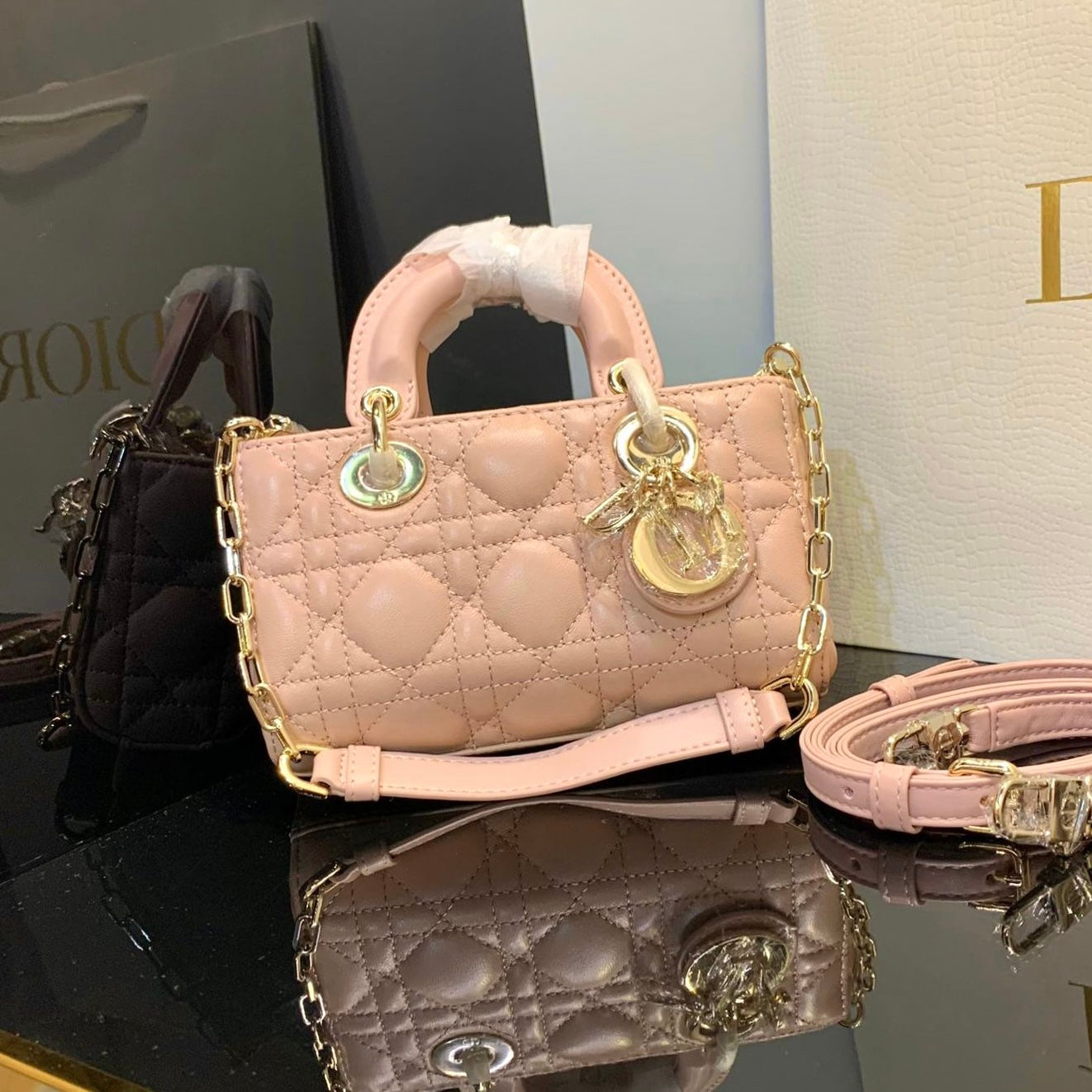 Dior Lady D-JOY Latte Cannage Lambskin Micro Bag