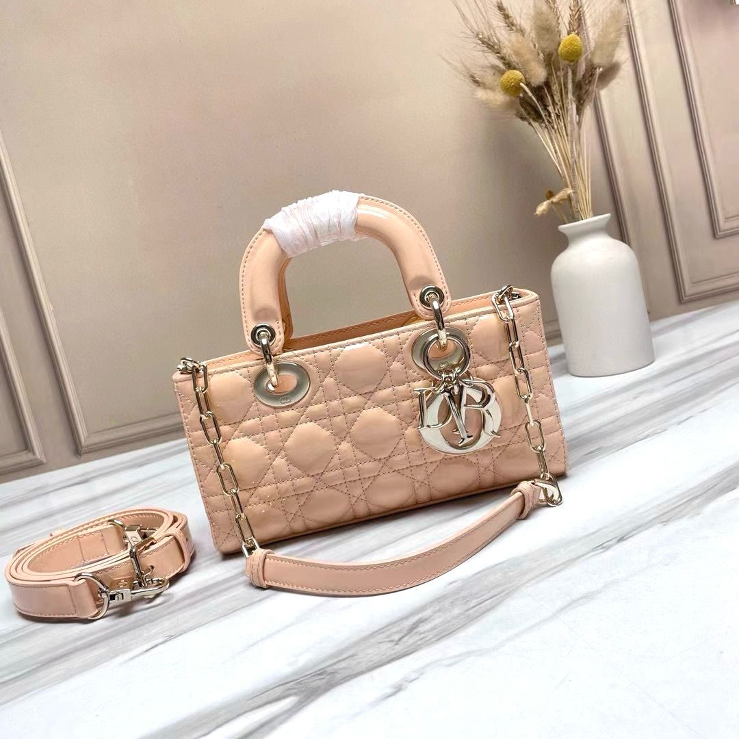 Dior Lady D-JOY Latte Cannage Shiny Small Bag