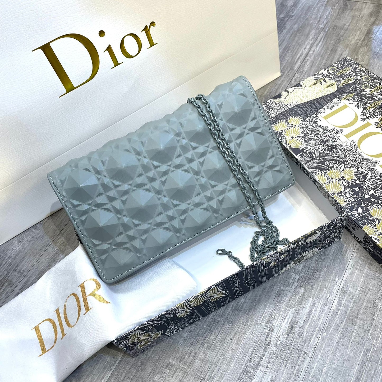 Lady Dior pouch Cannage Calfskin Diamond Motif Bag