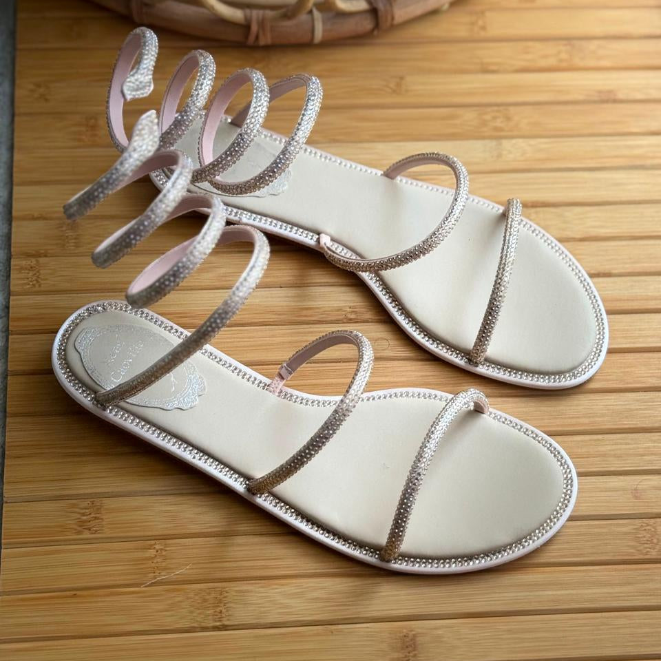 René Caovilla Cleo Champagne Flat Sandal