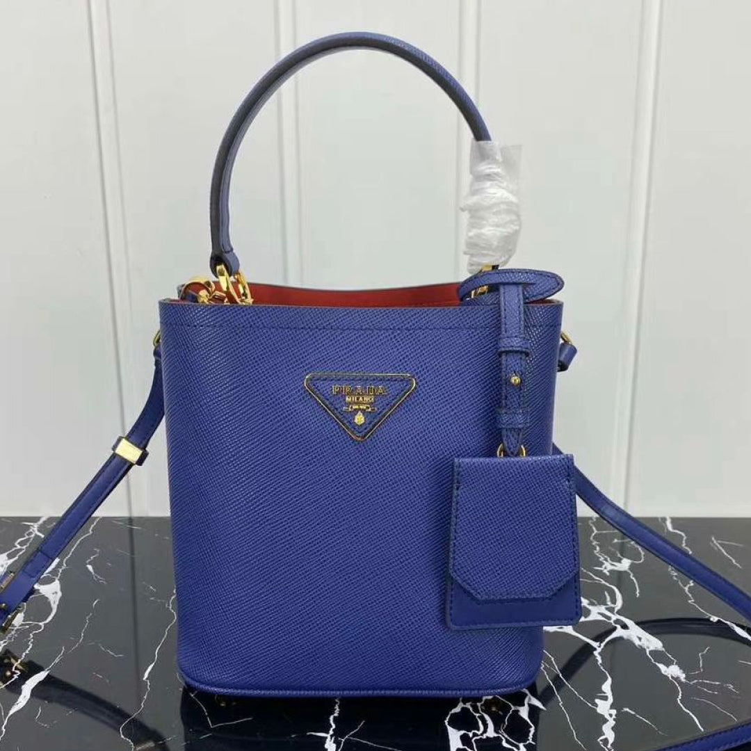 Prada Small Saffiano Leather Double Bucket Bag in Blue