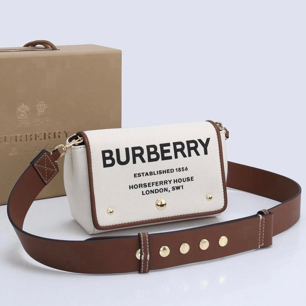 BURBERRY SMALL HORSEFERRY PRINT COTTON CANVAS CROSSBODY BAG