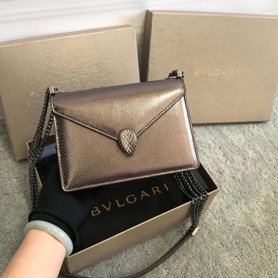 Bvlgari Womens Gold Serpenti Forever Leather Shoulder Bag
