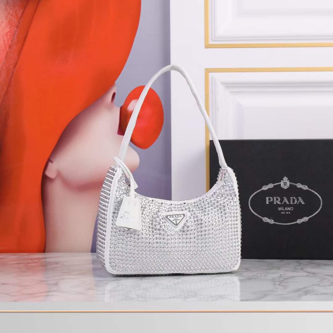 Shop Prada Satin Mini Bag With Crystals